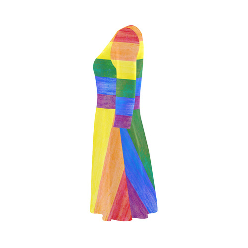 Rainbow Flag Colored Stripes Grunge 3/4 Sleeve Sundress (D23)
