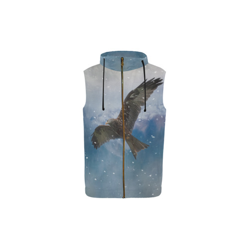 A american bald eagle flies in the snowy mountains All Over Print Sleeveless Zip Up Hoodie for Kid (Model H16)