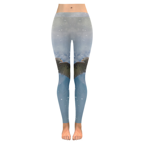 A american bald eagle flies in the snowy mountains Women's Low Rise Leggings (Invisible Stitch) (Model L05)