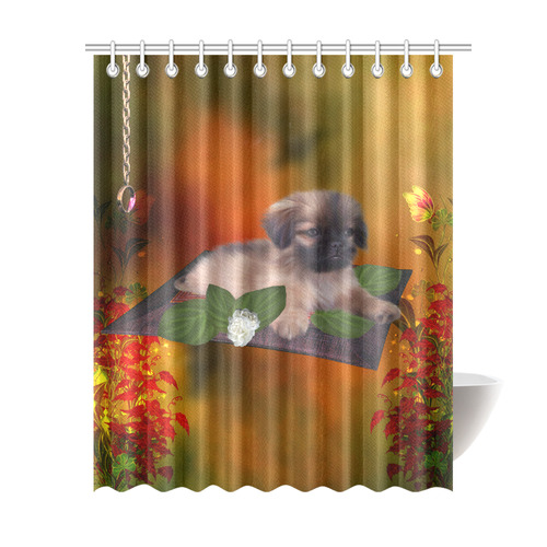 Cute lttle pekinese, dog Shower Curtain 69"x84"