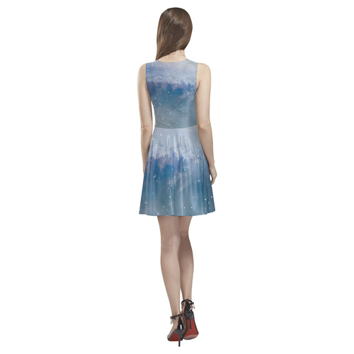 A american bald eagle flies in the snowy mountains Thea Sleeveless Skater Dress(Model D19)