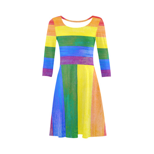 Rainbow Flag Colored Stripes Grunge 3/4 Sleeve Sundress (D23)