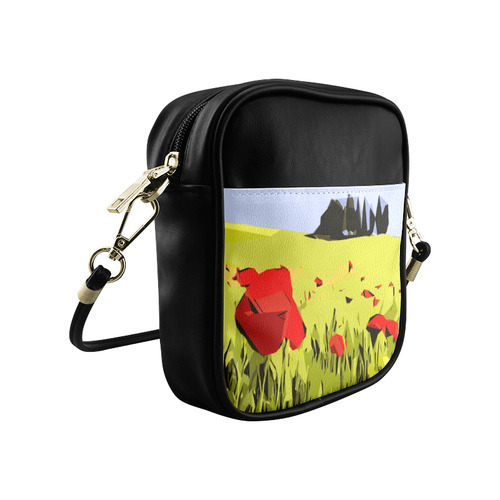 Abstract Geometric Poppy Landscape Sling Bag (Model 1627)