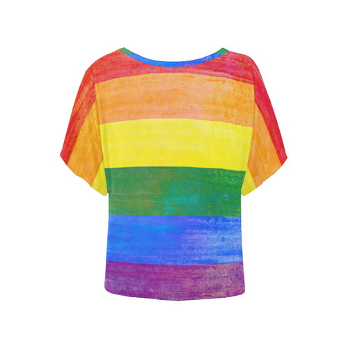 Rainbow Flag Colored Stripes Grunge Women's Batwing-Sleeved Blouse T shirt (Model T44)