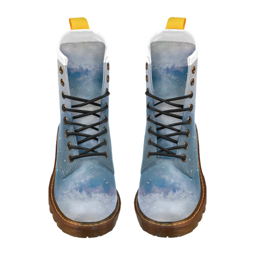 A american bald eagle flies in the snowy mountains High Grade PU Leather Martin Boots For Women Model 402H