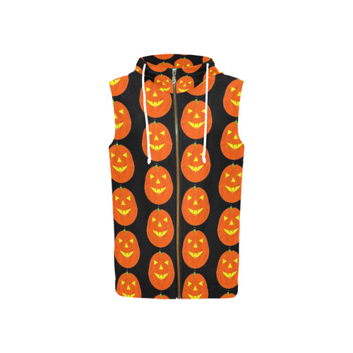 Funny Halloween - Pumpkin Pattern 2 by JamColors All Over Print Sleeveless Zip Up Hoodie for Women (Model H16)