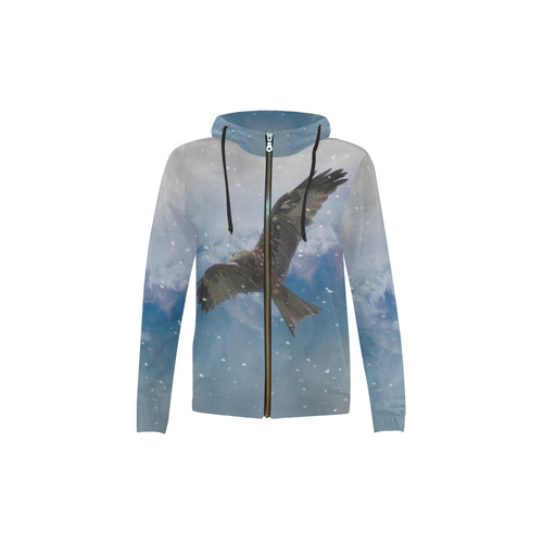A american bald eagle flies in the snowy mountains All Over Print Full Zip Hoodie for Kid (Model H14)