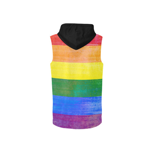 Rainbow Flag Colored Stripes Grunge All Over Print Sleeveless Zip Up Hoodie for Women (Model H16)
