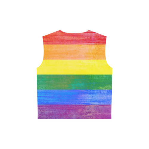 Rainbow Flag Colored Stripes Grunge All Over Print Sleeveless Hoodie for Women (Model H15)