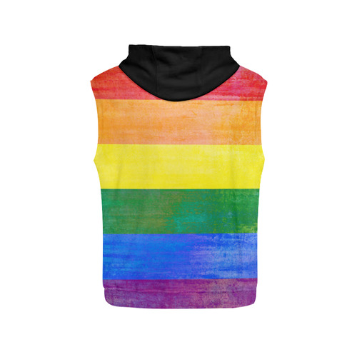 Rainbow Flag Colored Stripes Grunge All Over Print Sleeveless Hoodie for Women (Model H15)