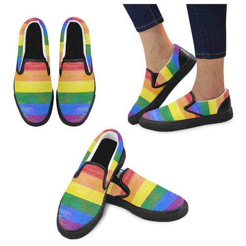 Rainbow Flag Colored Stripes Grunge Men's Slip-on Canvas Shoes (Model 019)