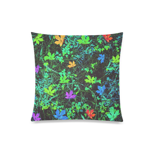maple leaf in pink blue green yellow orange with green creepers plants background Custom Zippered Pillow Case 20"x20"(One Side)