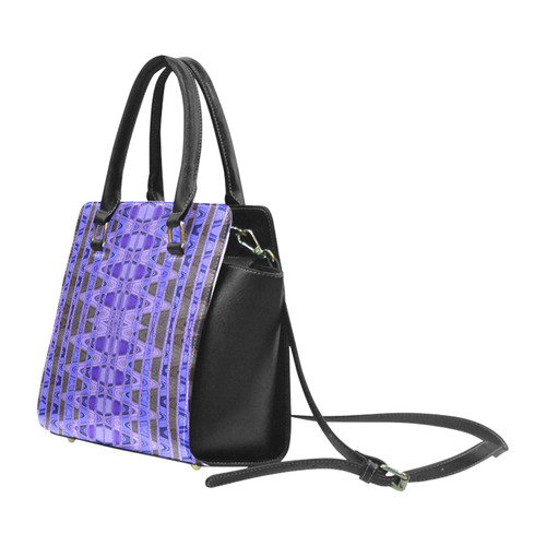 Blue Black Abstract Pattern Rivet Shoulder Handbag (Model 1645)