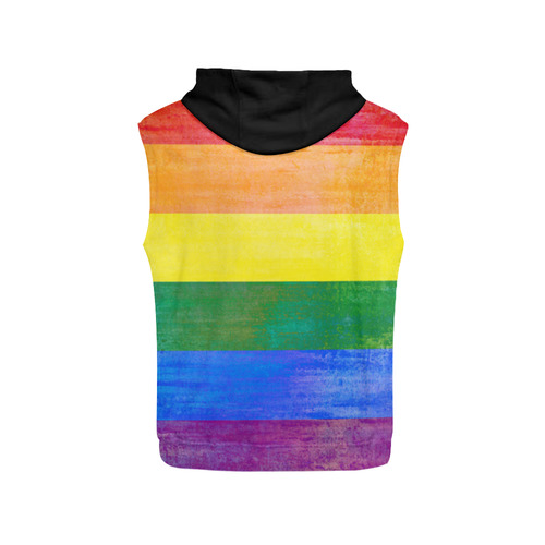 Rainbow Flag Colored Stripes Grunge All Over Print Sleeveless Hoodie for Men (Model H15)