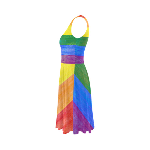 Rainbow Flag Colored Stripes Grunge Sleeveless Ice Skater Dress (D19)
