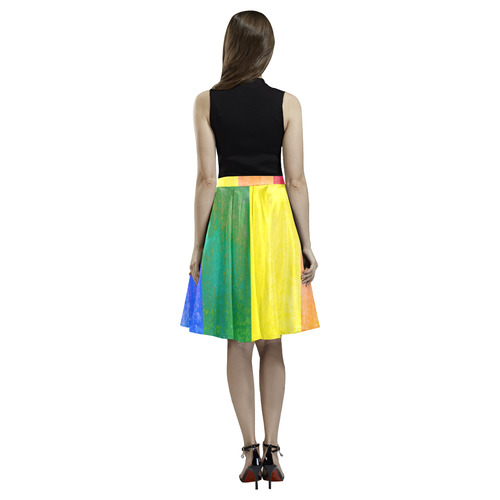 Rainbow Flag Colored Stripes Grunge Melete Pleated Midi Skirt (Model D15)