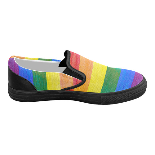 Rainbow Flag Colored Stripes Grunge Women's Slip-on Canvas Shoes (Model 019)