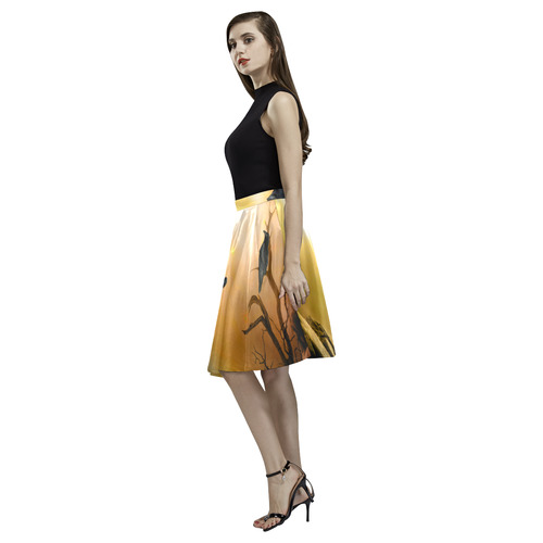 Lonely wolf in the night Melete Pleated Midi Skirt (Model D15)