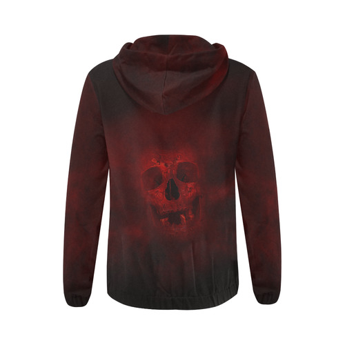 Red Skull All Over Print Full Zip Hoodie for Women (Model H14)