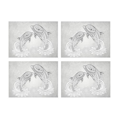 Funny dolphin, mandala design Placemat 14’’ x 19’’ (Set of 4)