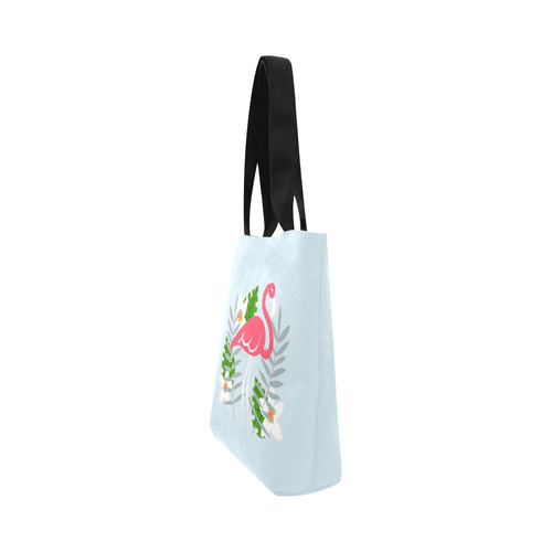 Flamingo Tropical Floral Blue Background Canvas Tote Bag (Model 1657)