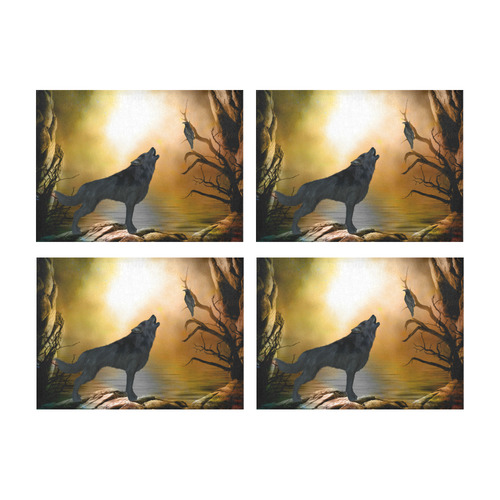 Lonely wolf in the night Placemat 14’’ x 19’’ (Set of 4)