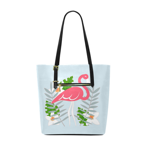 Flamingo Tropical Floral Blue Background Euramerican Tote Bag/Small (Model 1655)