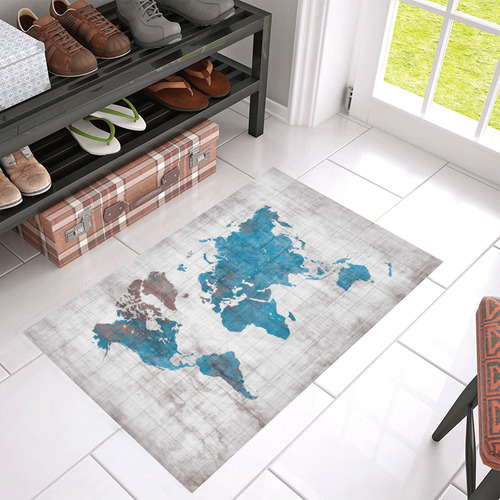 world map Azalea Doormat 30" x 18" (Sponge Material)