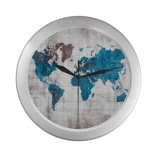 world map Silver Color Wall Clock