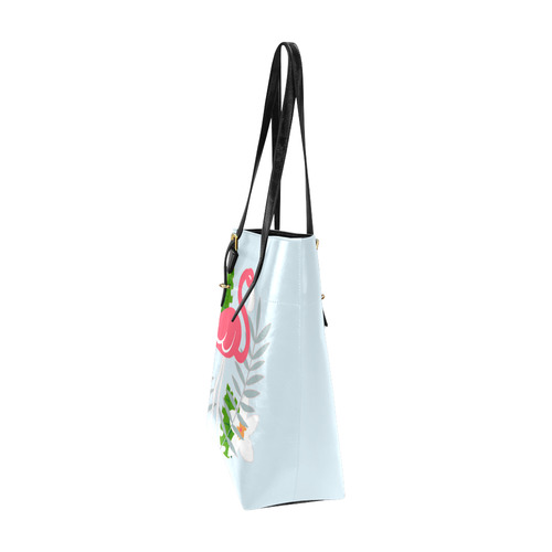 Flamingo Tropical Floral Blue Background Euramerican Tote Bag/Small (Model 1655)