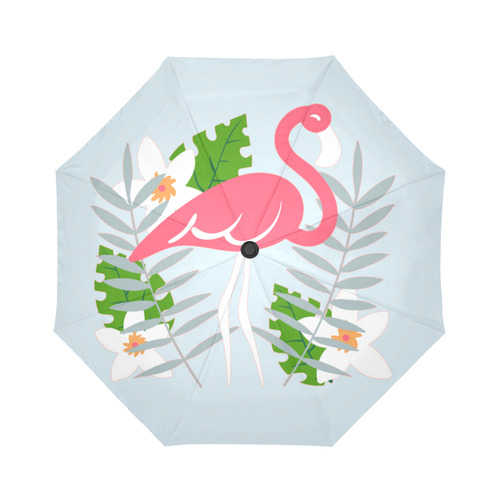 Flamingo Tropical Floral Blue Background Auto-Foldable Umbrella (Model U04)