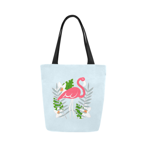 Flamingo Tropical Floral Blue Background Canvas Tote Bag (Model 1657)