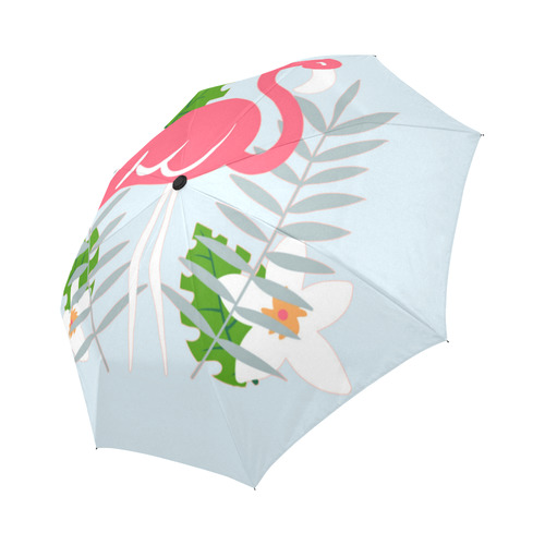 Flamingo Tropical Floral Blue Background Auto-Foldable Umbrella (Model U04)