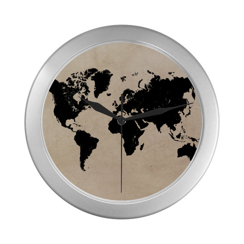 world map Silver Color Wall Clock