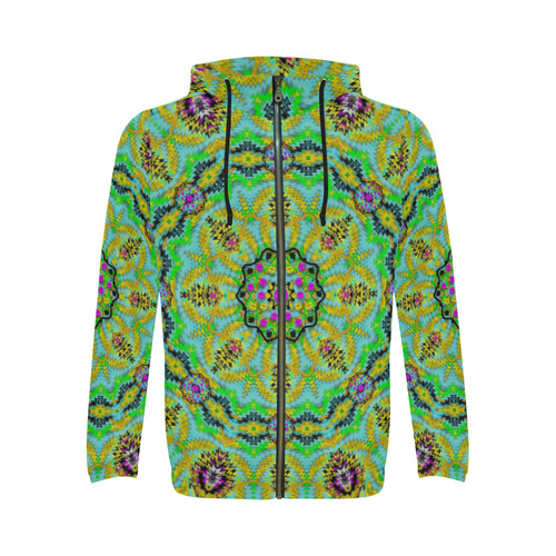 Golden star mandala in fantasy cartoon style All Over Print Full Zip Hoodie for Men (Model H14)