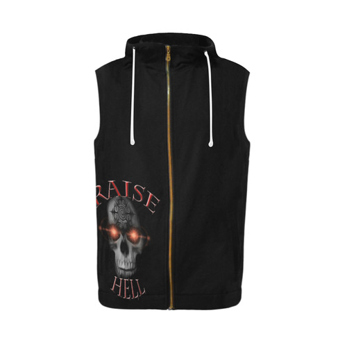 Raise Hell Skull All Over Print Sleeveless Zip Up Hoodie for Men (Model H16)