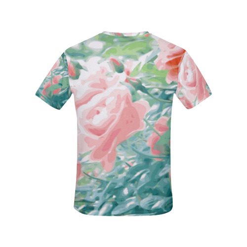 Pink Roses Garden Floral All Over Print T-Shirt for Women (USA Size) (Model T40)