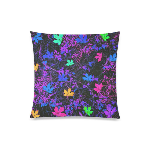 maple leaf in pink blue green yellow purple with pink and purple creepers plants background Custom Zippered Pillow Case 20"x20"(One Side)