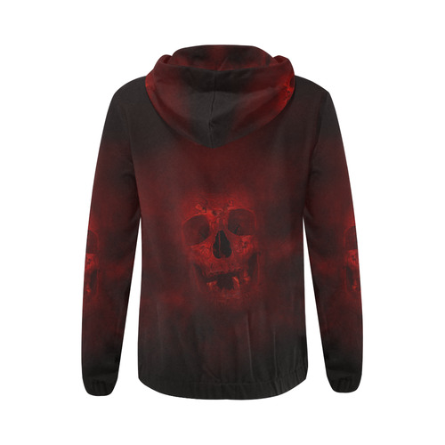 Red Skull All Over Print Full Zip Hoodie for Women (Model H14)