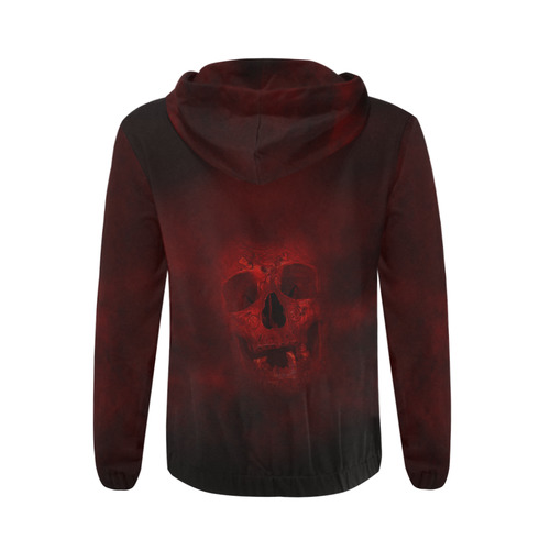 Red Skull All Over Print Full Zip Hoodie for Men (Model H14)