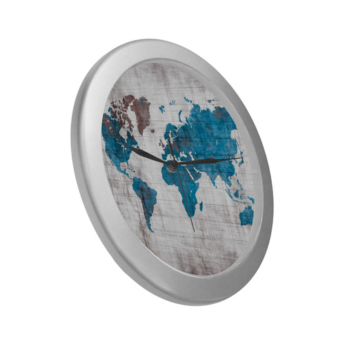 world map Silver Color Wall Clock