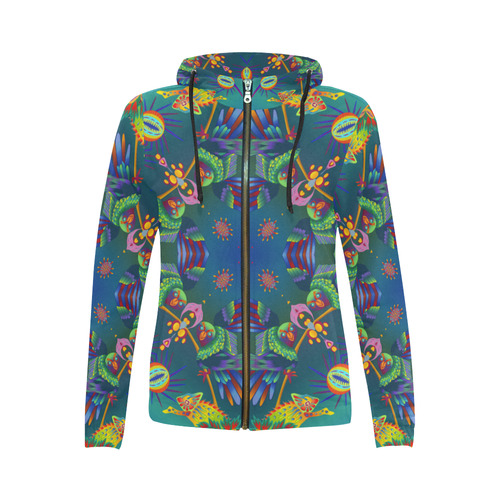 Chameleon All Over Print Full Zip Hoodie for Women (Model H14)