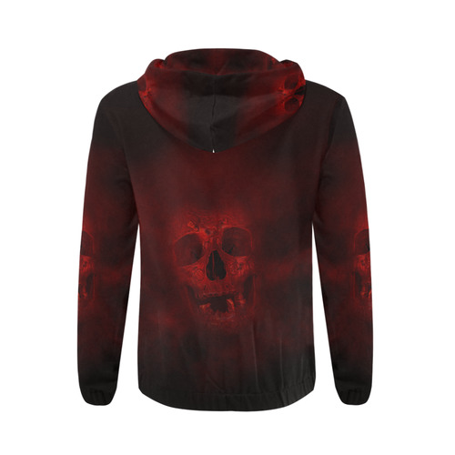 Red Skull All Over Print Full Zip Hoodie for Men (Model H14)