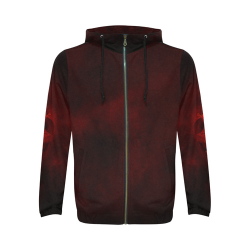 Red Skull All Over Print Full Zip Hoodie for Men (Model H14)