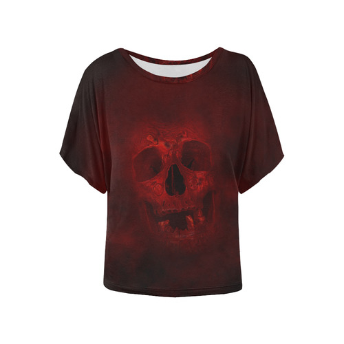 Red Skull Women's Batwing-Sleeved Blouse T shirt (Model T44)