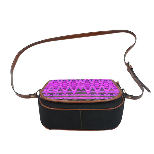 Bright Pink Black Abstract Pattern Saddle Bag/Small (Model 1649)(Flap Customization)