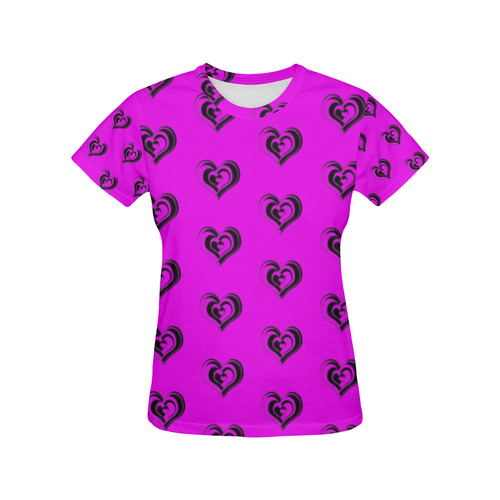 lovely hearts 17C by JamColors All Over Print T-Shirt for Women (USA Size) (Model T40)