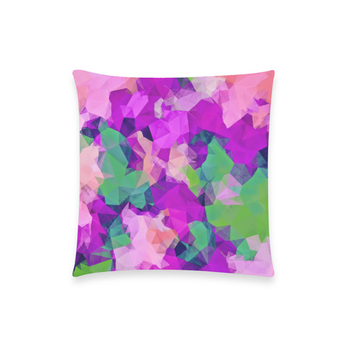 psychedelic geometric polygon pattern abstract in pink purple green Custom  Pillow Case 18"x18" (one side) No Zipper