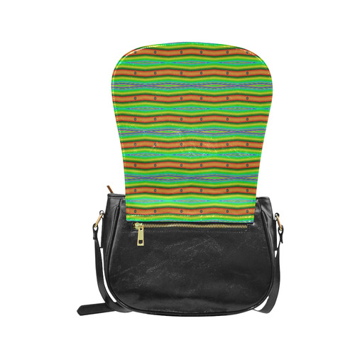 Bright Green Orange Stripes Pattern Abstract Classic Saddle Bag/Small (Model 1648)