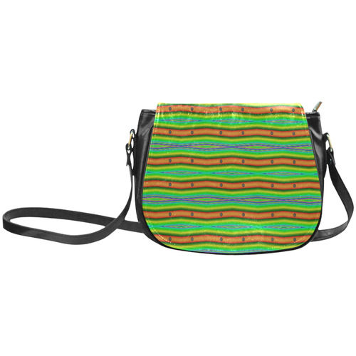 Bright Green Orange Stripes Pattern Abstract Classic Saddle Bag/Small (Model 1648)